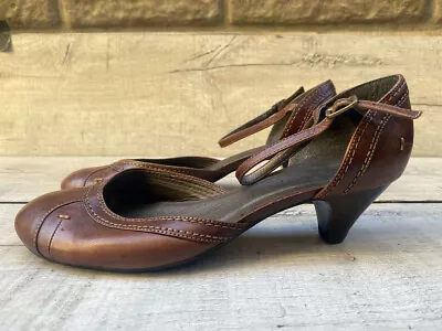 Womens M&S Footglove Soft Brown Leather Ballet Court Shoes Ankle Strap Size 6 39 • £12.99