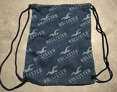 Hollister California Jean Denim Backpack Drawstring Bag Beach Tote 17x13 • £12.34