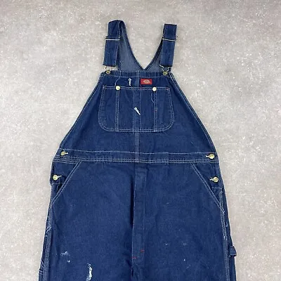 Dickies Vintage Dungarees Blue W42L34 Heavy Denim Overalls OG American Workwear • £49.99