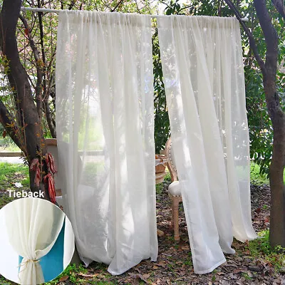 Outdoor Linen Net Curtains Cream Flax Yarn Curtain Voile Sheer Drapes Slot Top • £10.43