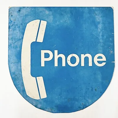 VTG Blue Public Pay Phone Booth Metal Sign Double Sided 16  — RARE Rounded Shape • $50
