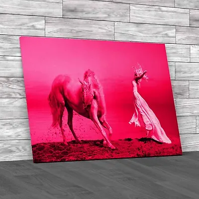 Powerful Woman Dancing With Her Equine Partner Pink Canvas Print Large Picture • £27.95
