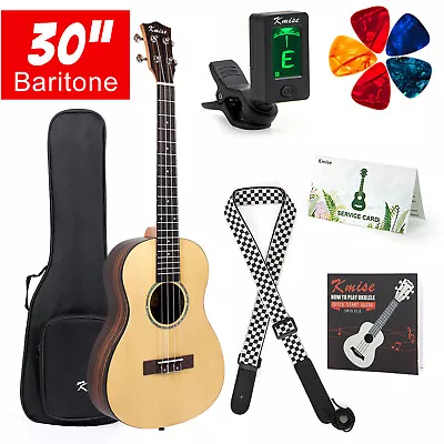 $98.99 • Buy 30 Inch Baritone Ukulele Solid Spruce Ukelele 4 String Uke Guitar W/Strap GCEA