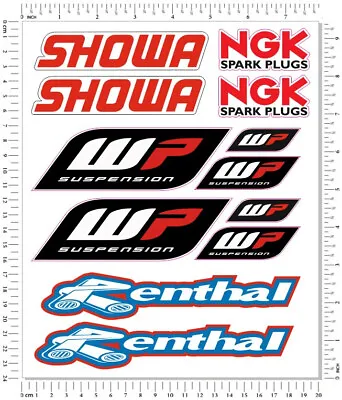 WP Showa Renthal Motorcycle Laminated Sticker Set Bike Decals Motocross Sponsor • $14.93