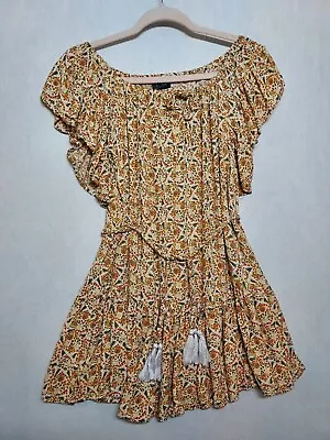 Rachel Zoe Sz XS Mini Dress Floral Ruffles Tassles Boho Cottage Prairie Tiered • $20.90