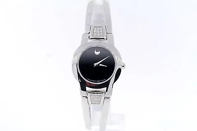 Ladies Movado 0604982 AMOROSA Diamond Stainless Steel Black Dial Bangle Watch • $287.20