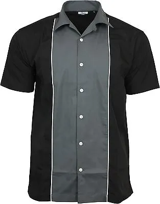 £32.99 • Buy Relco Mens Grey & Black Bowling Shirt Rockabilly Retro 50s Club Swing Lounge