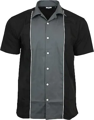 Relco Mens Grey & Black Bowling Shirt Rockabilly Retro 50s Club Swing Lounge • £34.99