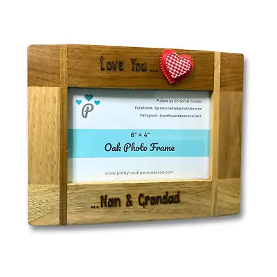 Love You Nan & Grandad Photo Frame Grandpa Grandma Personalised Solid Oak Wood • £17.99