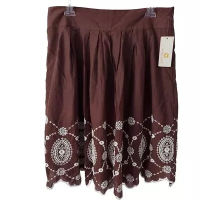 Metro Wear Womens Skirt Size Large Brown Cotton Eyelet Pleated Scalloped Hem New • $8.37