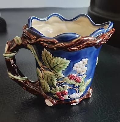 WanJiang Nouveau Majolica Pitcher Pot 6” CBK Ltd (1991) Raspberry Flowers Blue • $35