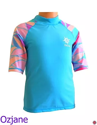 £8.95 • Buy Girls Ozcoz Uv Upv 50+ Sun Protection Rash Guard Top 5 To 15 Swimming Aqua