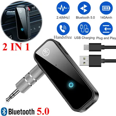 USB Wireless Bluetooth 5.0 Transmitter Receiver Audio Adapter 3.5mm Aux Car 2in1 • $8.91