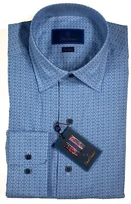David Donahue - Blue Shirt W/Victorian Geometric Print Size 15.5 • $39.99