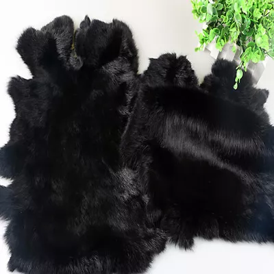 2 Pieces Black Tanned Real Rabbit Pelts Soft Skin Leather Fur Craft Home Decor • $12.34