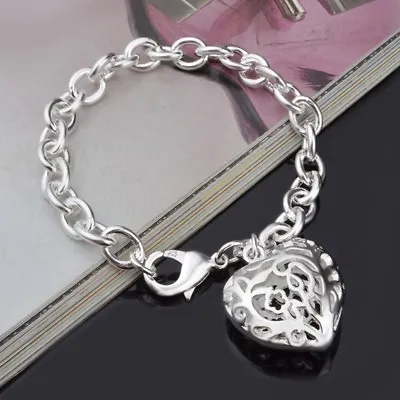 Elegant 925 Sterling Silver New Fashion Charm Heart Locket Style 7.5  Bracelet  • $15.74