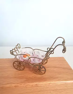 Vintage Dollhouse Miniature Gold Tone Baby Stroller With Sleeping Baby & Blanket • $12.99