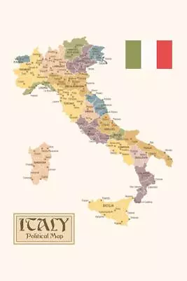 Political Map Of Italy Regions Provinces States Flag Vintage Style Poster 24x36 • $14.98