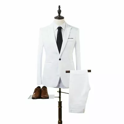 2PCS Set Men Blazer Suit Slim Fit Tuxedo Coat Pants Fashion Formal Wedding Groom • $28.44