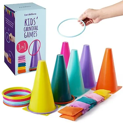 3 In 1 Ring Toss Party Game For Kids Play - Hoops Cones And Bean Bag Game • £14.99