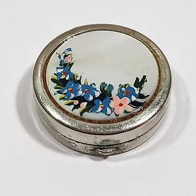 Vintage Mini Cosmetic Case Mother Of Pearl Hand Painted Flowers Mirrored • $26.95