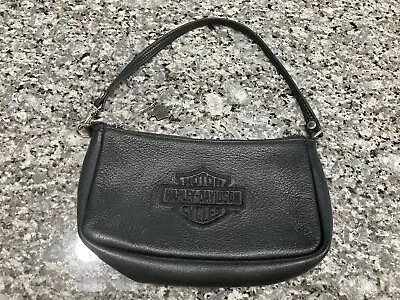 Vintage Harley Davidson Leather Black Saddle Hand Bag Pouch 8”x4.5” Clean!! • $19.99