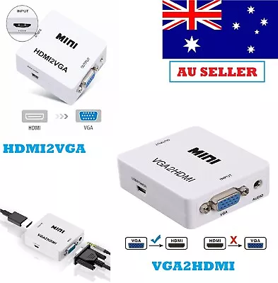 VGA2HDMI Female To Female Video Adapter Cable HDMI2VGA Converter Audio HD 1080P • $14.49