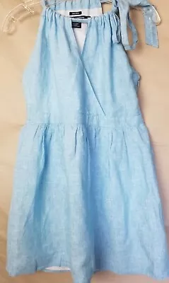 $49.94 • Buy Island Company Womens Blue Linen Pixie Halter Mini Dress Bow Tie Collar Small