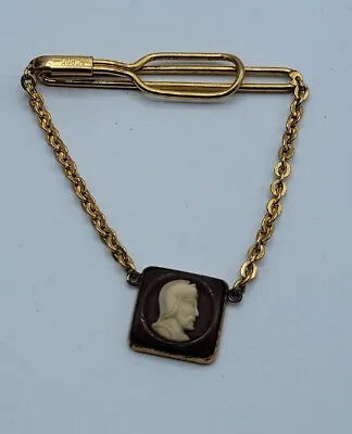 $6 • Buy Vintage Tie Chain With Guard Mid Century SWANK Tie Clip With Chain Faux Cameo