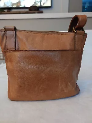 Margot NY Leather Small Lorna Double Zipper Crossbody Cognac Brown *FLAW* • $10