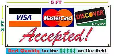 Visa Discover Mastercard Accepted Banner Sign NEW 2x5 • $22.45