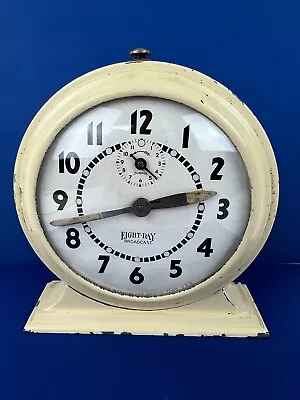 Ingraham 8 Day Tabletop Clock Cast Metal Housing Wind Up Tested USA Works • $59.36