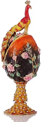 Vintage Orange Peacock Faberge Egg Style Trinket Box Hinged Unique Gift Family • $32