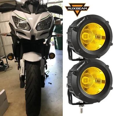 $59.98 • Buy AUXBEAM Motorcycle LED Headlight Combo Fog Driving Light Auxiliary Lamp Amber