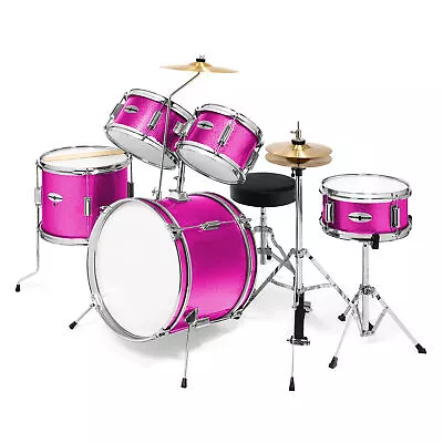 Junior Drum Set With Brass Cymbals - 5-Piece Starter Kit - Pink • $158.95