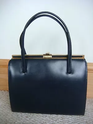 Vintage Ackery London Blue Leather Lined Handbag + Mirror • £28