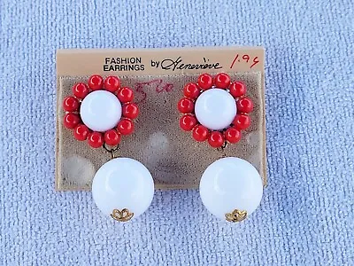 True Vintage 1980s Big Statement Earrings White Sunflower Genevieve Pierced NEW • $3.99