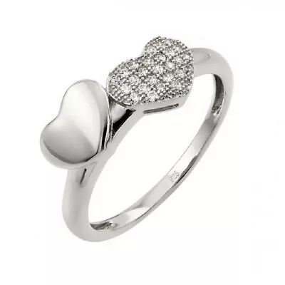 Sterling Silver Micro Pave CZ Stones & Plain Heart Ladies Ring • $20.99