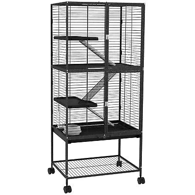 PawHut Ferret Cage 136cm Rolling Small Animal Cage W/ 3 Doors Storage Shelf • £90.99