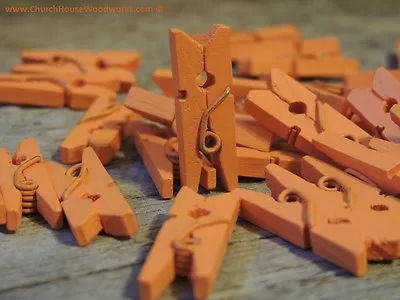 100 Mini ORANGE Wood 1  Inch Wooden Photo Paper Clothespin Clothes Pin Pegs • $8.99