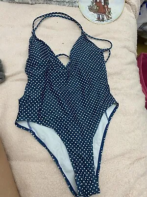 Zaful Teal Blue Polka Padded Dot Backless Swimsuit Size 8 Worn Once • £7