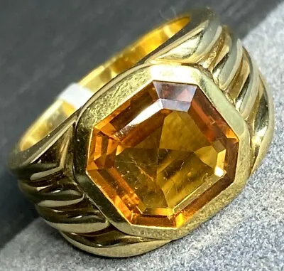 $1400 • Buy 18K Yellow Gold Madeira Citrine Vintage Cocktail Ring Sz 6.5 Textured Shoulders