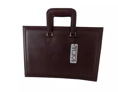 TUMI Leather Briefcase Laptop Bag Slim Zip Portfolio Burgundy • $199