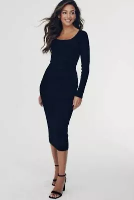 Michelle Keegan Bodycon Black Belted Midi Dress Size 14 • £14.99