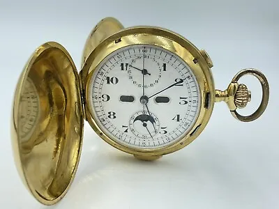 Early 1900's Rare 18K Gold Antique Repeater Moon Phase Day Hunter Pocket Watch • $8500