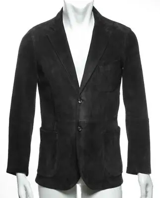 PRADA Mens Black Suede Leather Two-Button Blazer Jacket Coat US 38 IT 48 • $595