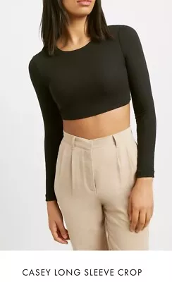 As New Authentic Kookai Casey Black Long Sleeve Ribbed Crop Top 0 6 8 • $15