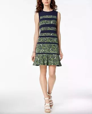 MICHAEL KORS Women's BLUE/GREEN Paisley-Striped Sleeveless Shift Dress Sz Med • $30