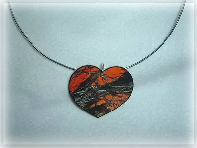 Mossy Oak Breakup Blaze Orange Real Tree Camo Heart Pendant Choker Necklace • $24.21