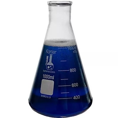 1000ml Erlenmeyer Flask 3.3 Borosilicate Glass Karter Scientific (Single) • $16.93